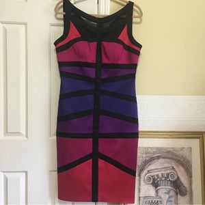 Jax Multi-Colorblock Mesh Neck Lined Bodycon Mini Dress Womens Size 12